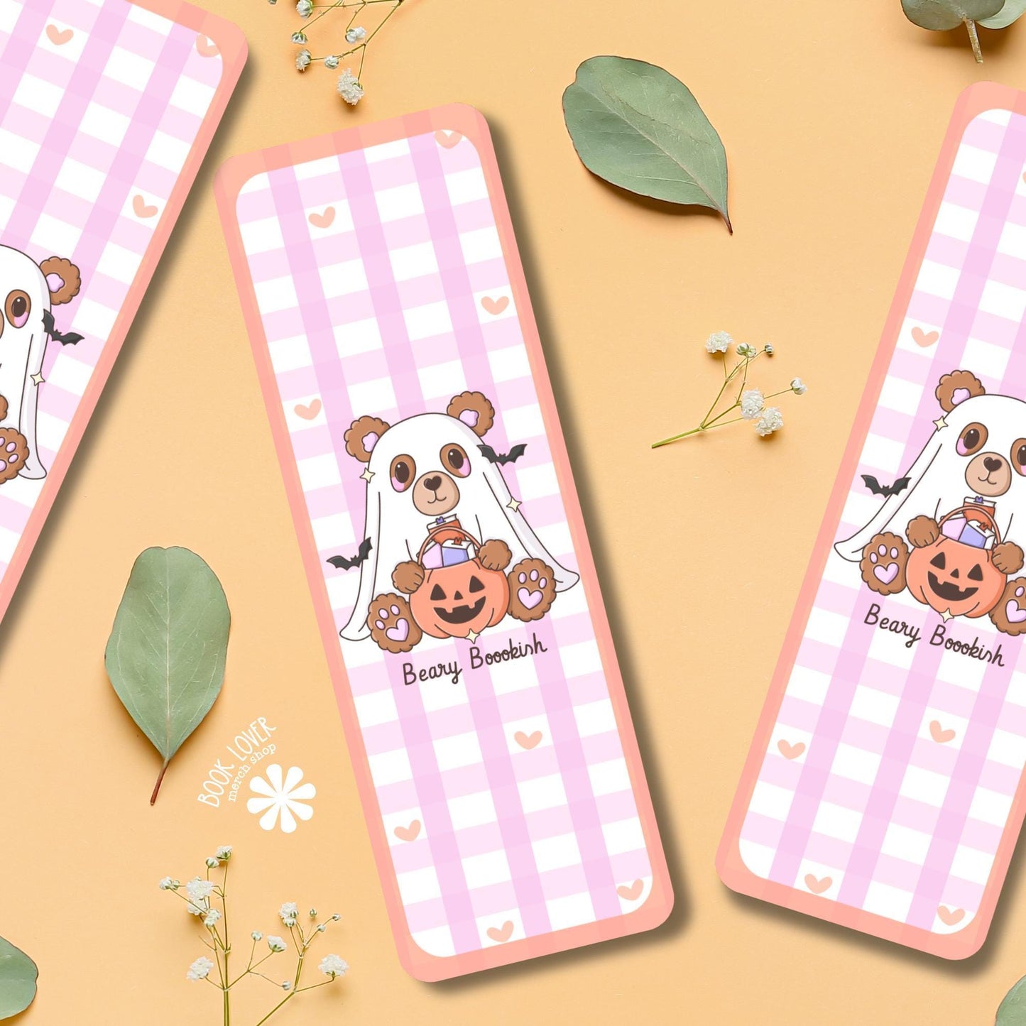Beary Bookish Bookmark / Halloween Bookish Bookmark / Book Lover Gift / Bear Bookish Merch / Ghost Bookmark / Reading Lover