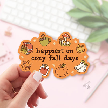 Cozy Fall Mushroom bookish sticker, vinyl die cut, autumn reader gift