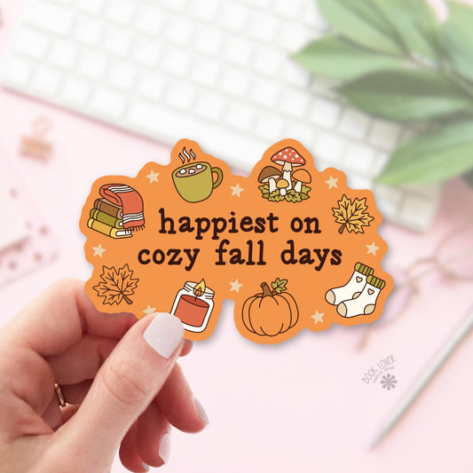 Cozy Fall Mushroom bookish sticker, vinyl die cut, autumn reader gift