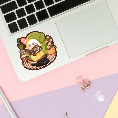 Ghost With Glasses sticker close up, matte finish, book lover vinyl decal