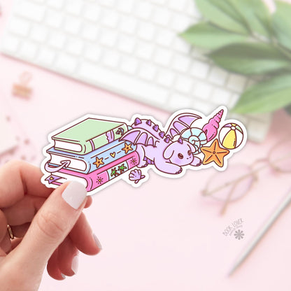 Beach Dragon Stickers / Summer Reading Bookish Stickers / Book Lover Gift / Bookish Merch / Kindle Sticker / Reading Lover / Fantasy Reader