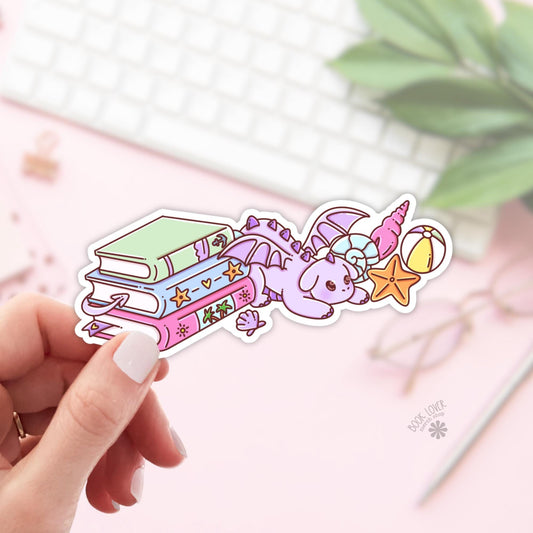 Beach Dragon Stickers / Summer Reading Bookish Stickers / Book Lover Gift / Bookish Merch / Kindle Sticker / Reading Lover / Fantasy Reader