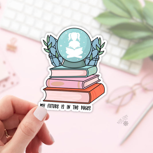 Book Lover Sticker - My Future is in the Pages - Reading Crystal Ball Kindle Decal