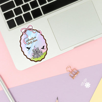 Adventure Start Here Stickers / Bookish Stickers / Book Lover Gift / Bookish Merch / Kindle Sticker / Fantasy Reader / Reading Lover
