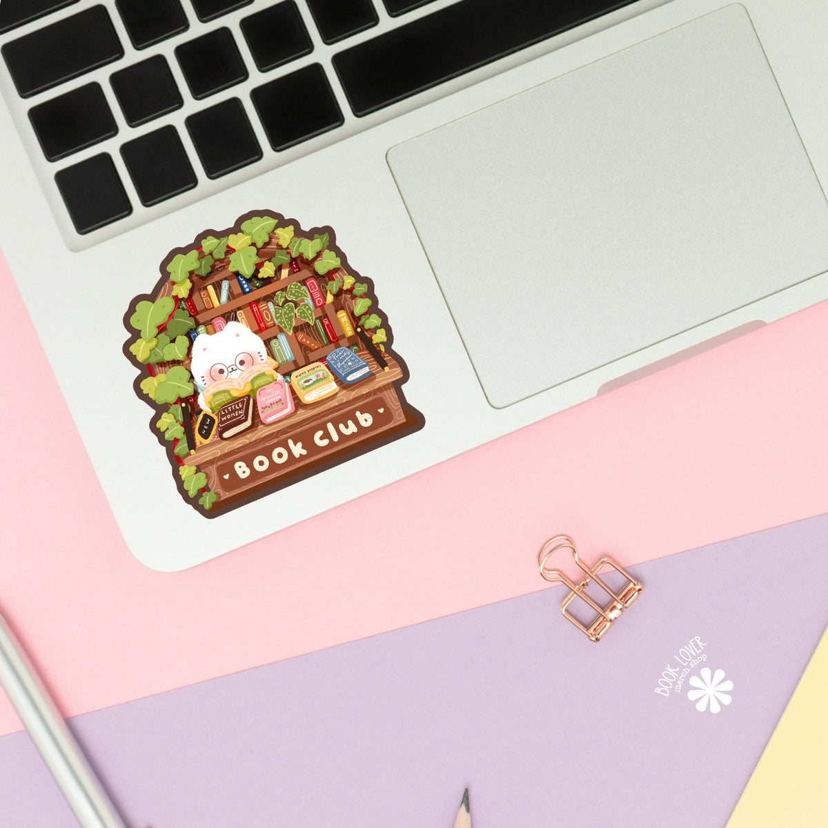 Book Club sticker close up, matte finish, book lover vinyl decal