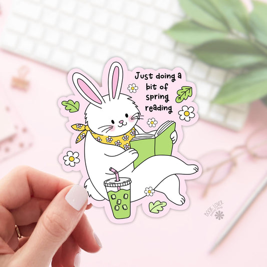 Just Doing a Bit of Spring Reading Stickers / Bookish Spring Stickers / Book Lover Gift / Bookish Merch / Kindle Sticker / Reading Lover