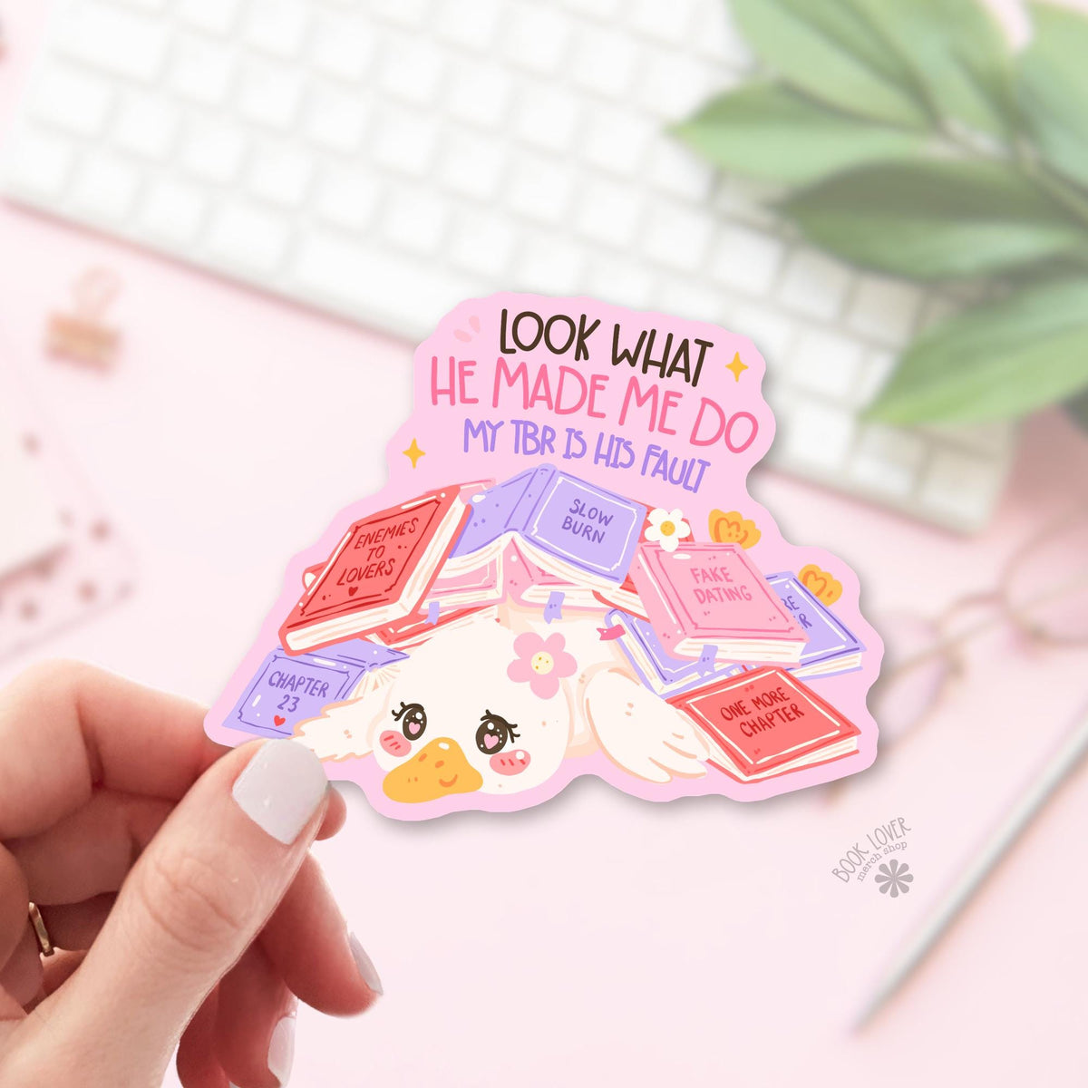 TBR Pile Duck bookish sticker, vinyl die cut, book lover gift