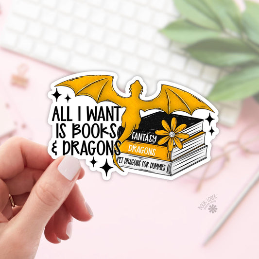 All I Want is Books & Dragons Stickers / Bookish Stickers Merch / Book Lover Gift  Kindle Sticker / Fantasy Reader / Reading Lover