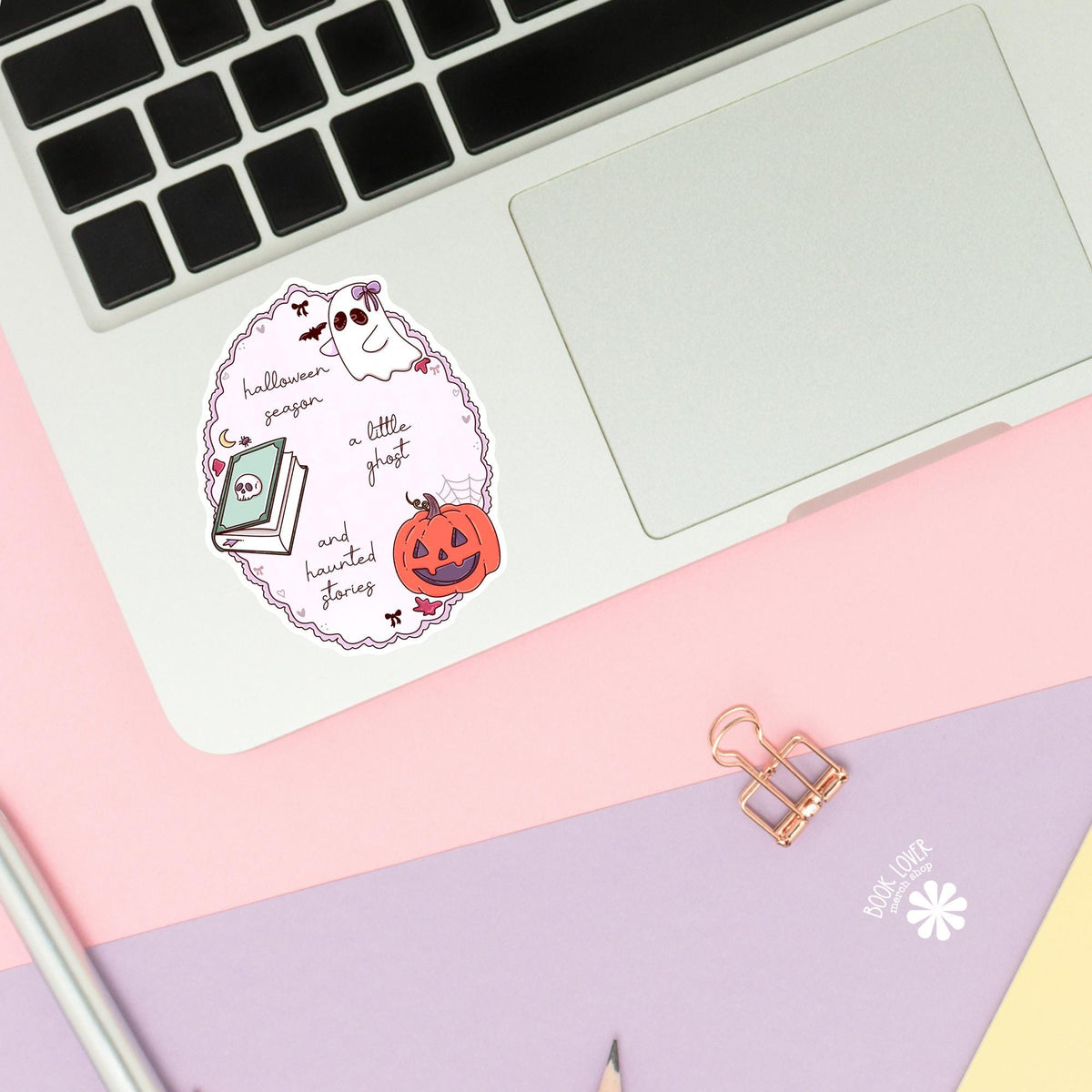 Halloween Ghost Book Frame book lover sticker on laptop, Halloween bookish decal for bibliophiles