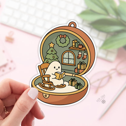 Christmas Ghost Pocket Stickers / Bookish Stickers / Book Lover Gift / Bookish Merch / Kindle Sticker / Smut Reader / Reading Lover