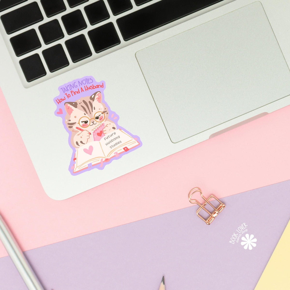 Tabby Cat Future Husband sticker close up, matte finish, book lover vinyl decal