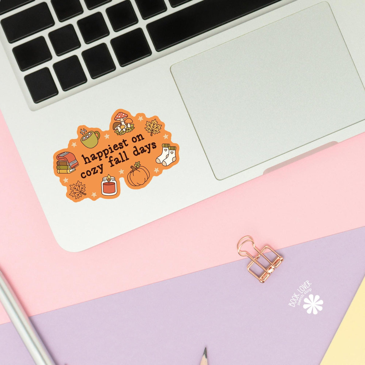 Cozy Fall Mushroom sticker close up, matte finish, book lover vinyl decal