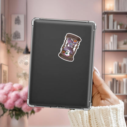 Halloween Hourglass Sticker / Spooky Bookish Sticker / Ghost Reading / Spooky Reader Gift / Cute Halloween Books / Bookish Ghost / Kindle