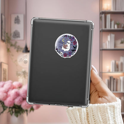 Ghost Reading Sticker / Floral Halloween Bookish / Spooky Reader Gift / Cute Ghost / Moody Halloween / Bookish Ghost / Kindle Decal