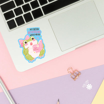 Funny Frog sticker close up, matte finish, book lover vinyl decal