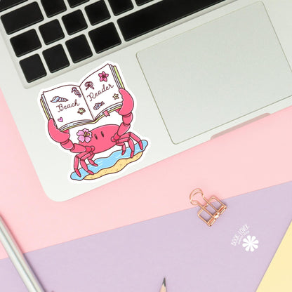 Beach Reader Crab Stickers / Bookish Stickers / Book Lover Gift / Bookish Merch / Kindle Sticker / Summer Reader / Reading Lover / E-Reader