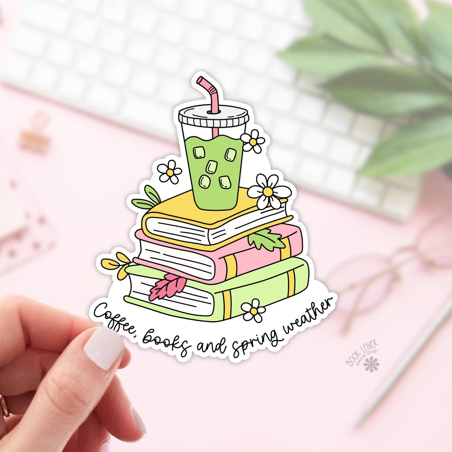 Coffee Books and Spring Weather Stickers / Matcha Bookish Stickers / Book Lover Gift / Bookish Merch / Kindle Sticker / Reading Lover