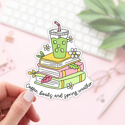 Coffee Books and Spring Weather Stickers / Matcha Bookish Stickers / Book Lover Gift / Bookish Merch / Kindle Sticker / Reading Lover
