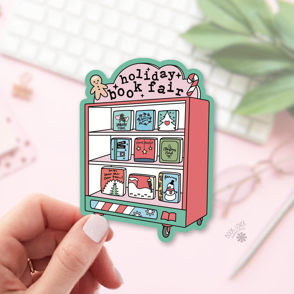 Gingerbread Man bookish sticker, vinyl die cut, christmas reader gift