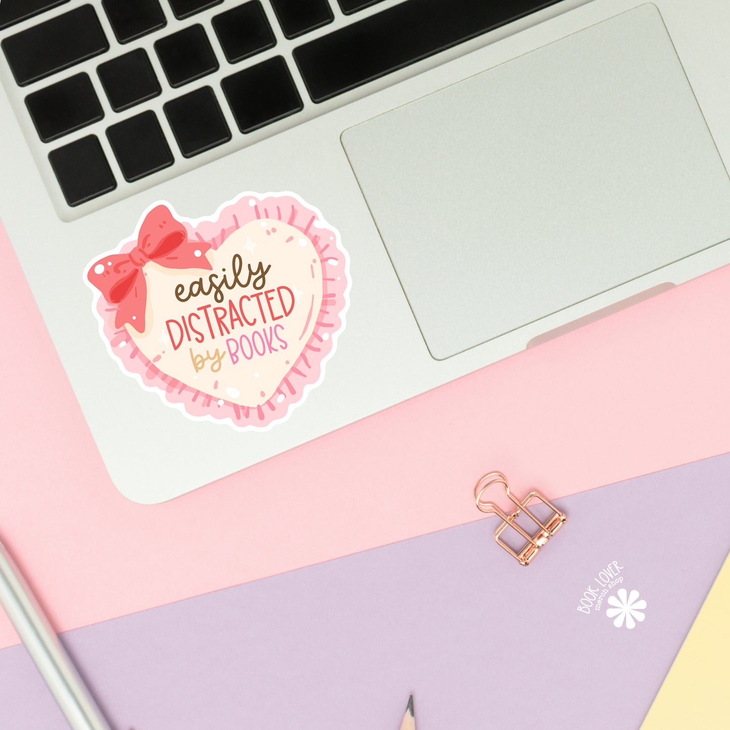Easily Distracted by Books sticker close-up – matte finish – book lover vinyl decal