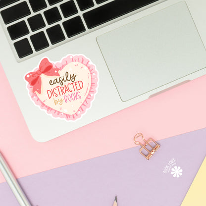 Easily Distracted by Books sticker close-up – matte finish – book lover vinyl decal