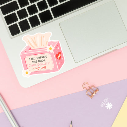 I Will Survive This Book sticker close-up – matte finish – book lover vinyl decal