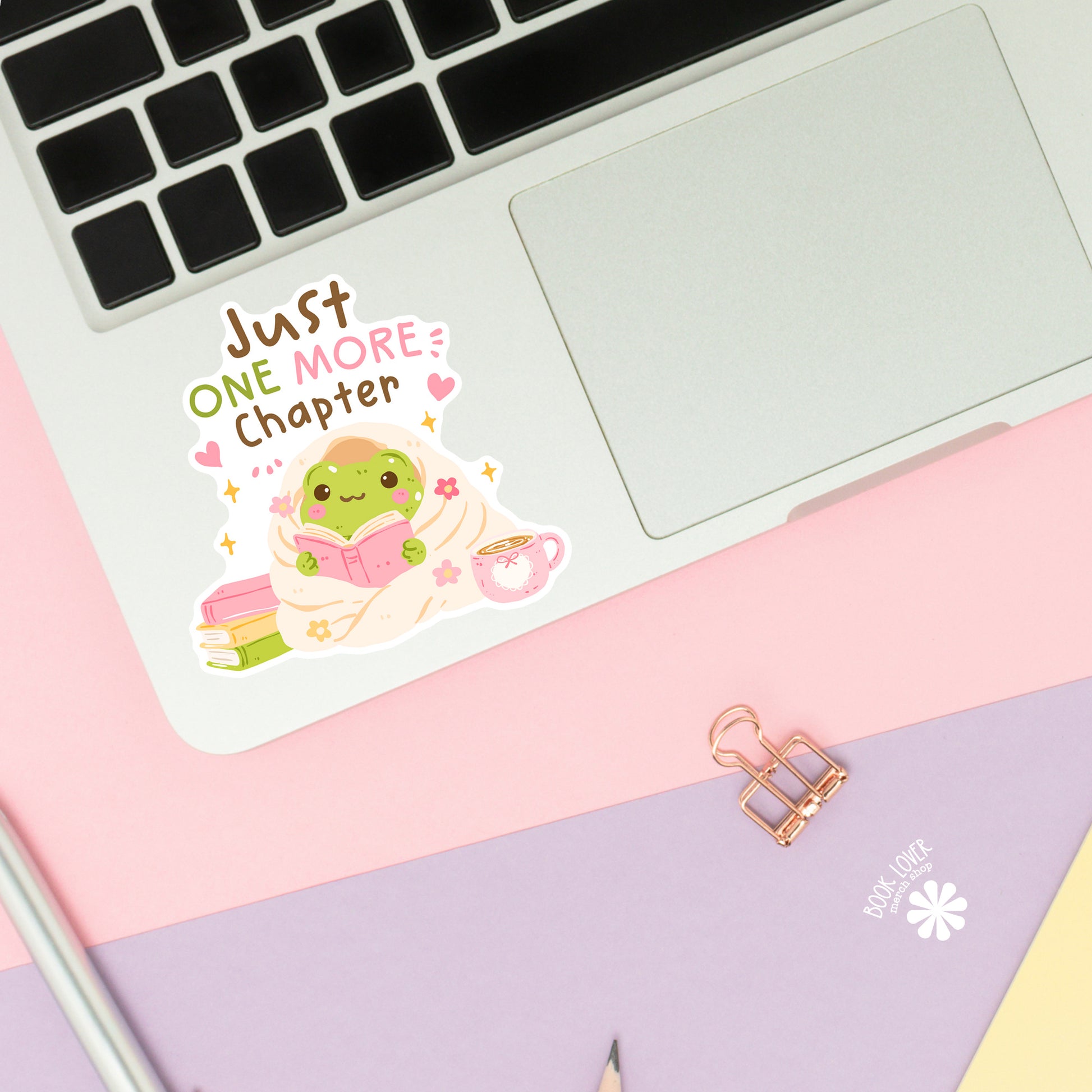 Just One More Chapter sticker close-up – matte finish – book lover vinyl decal