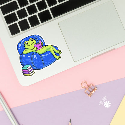 Bookish Frog sticker close-up - matte finish - book lover vinyl decal