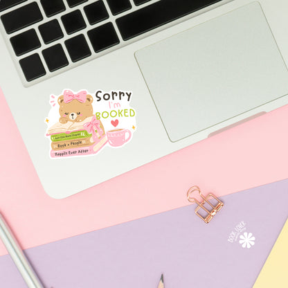 Sorry I'm Booked Sticker / Cute Coquette Bear Book Lover
