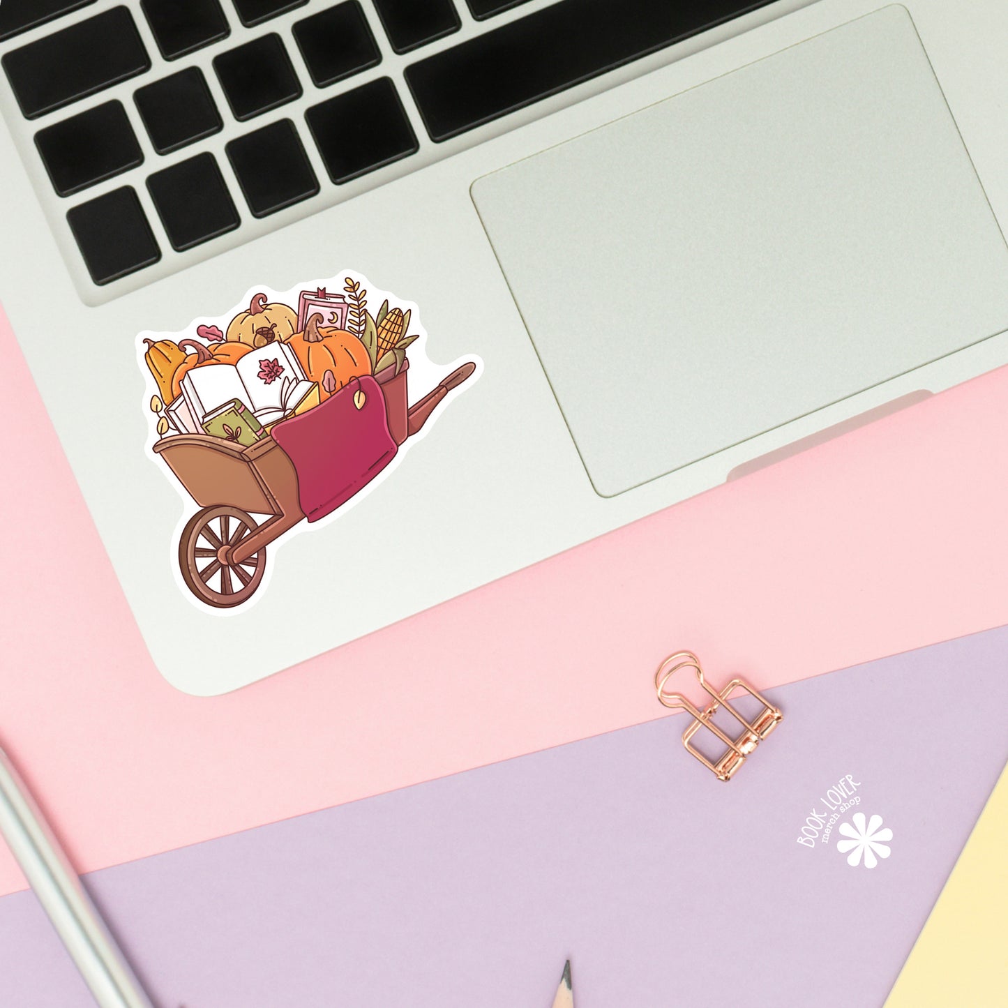 Fall Book Lover Sticker / Cute Cozy Autumn Pumpkin Reading
