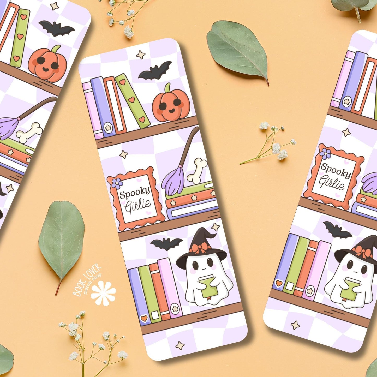 Spooky Girlie Bookshelf Bookmark / Halloween bookish Bookmark / Book Lover Gift / Cute Ghost Bookish Merch / Smut Reader / Reading Lover
