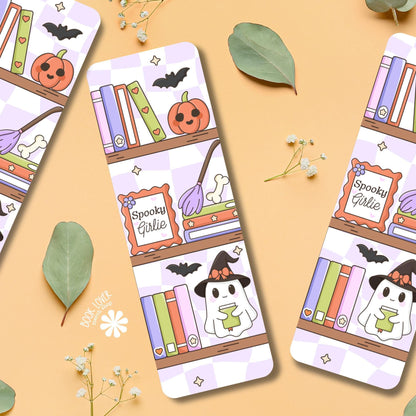 Spooky Girlie Bookshelf Bookmark / Halloween bookish Bookmark / Book Lover Gift / Cute Ghost Bookish Merch / Smut Reader / Reading Lover