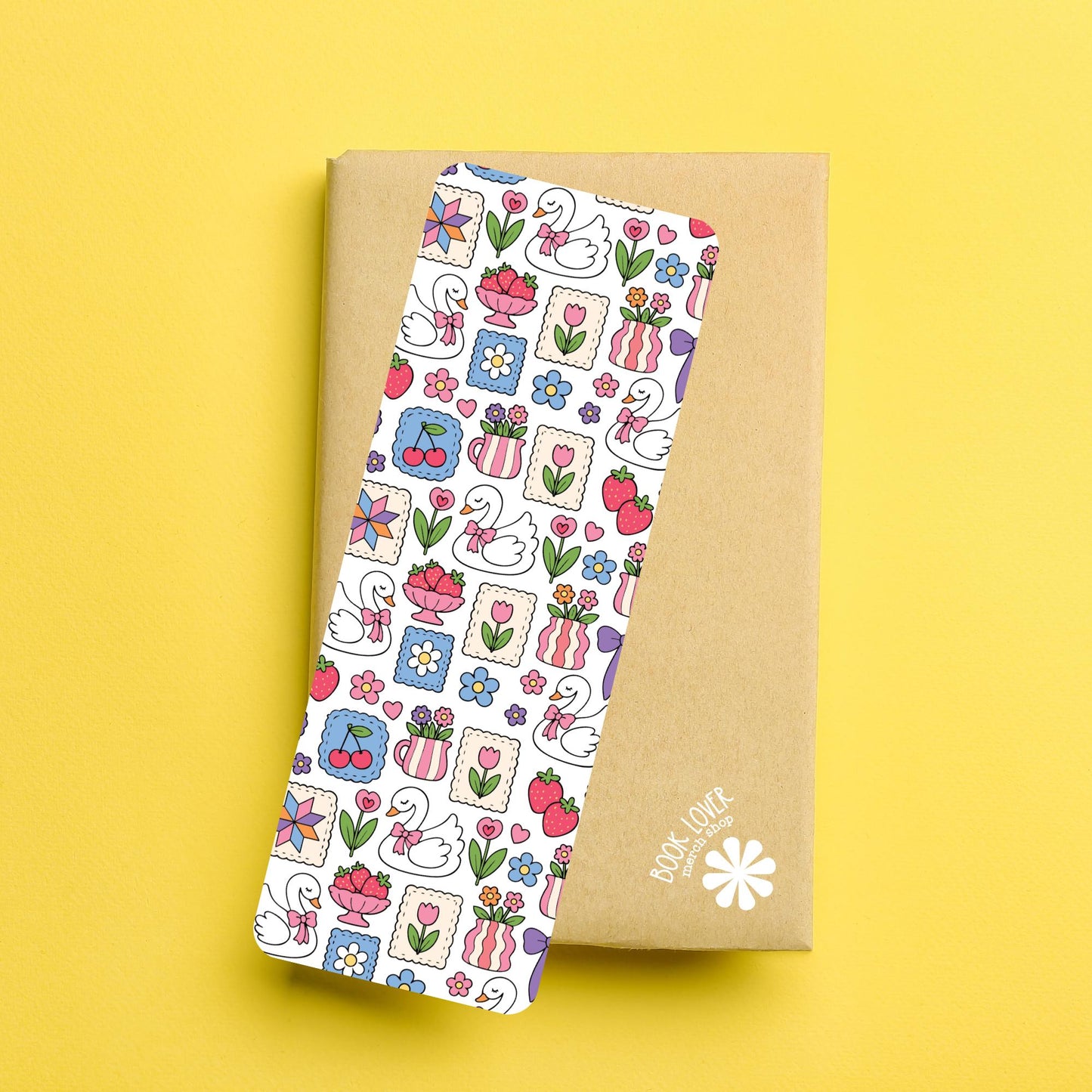 Summer Stitch Bookish Bookmark / Girly Strawberry Bookish Bookmark / Book Lover Gift / Coquette Swan Bookish Merch / Smut Reader / Reading