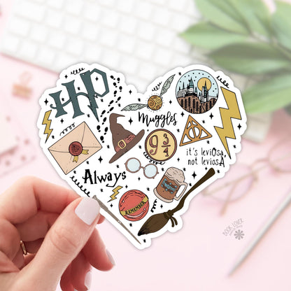 Magical Wizards Heart Stickers / Harry Bookish Stickers / Book Lover Gift / Bookish Merch / Kindle Sticker / HP Reader / Reading Lover
