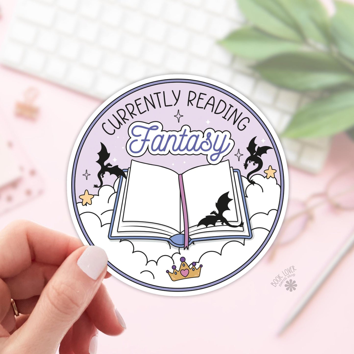 Currently Reading Fantasy Stickers / Bookish Stickers / Book Lover Gift / Bookish Merch / Kindle Sticker / Fantasy Reader / Reading Lover