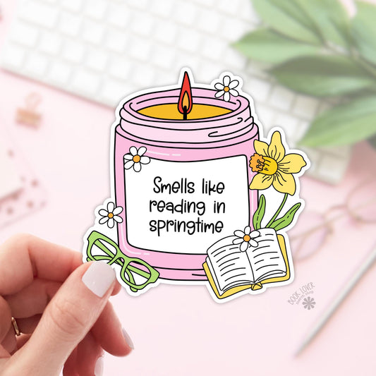 Smells Like Reading in Springtime Stickers / Bookish Spring Stickers / Book Lover Gift / Bookish Merch / Kindle Sticker / Reading Lover