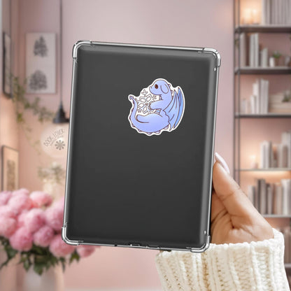 Snowflake Dragon Kindle sticker on desk, bookish decal