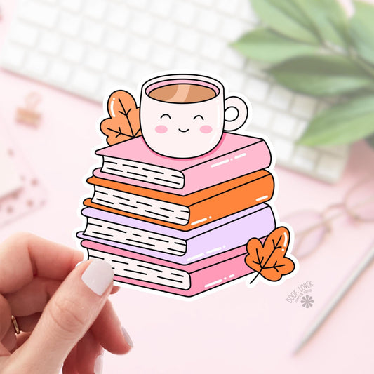 Coffee Books Stack Stickers / Bookish Stickers / Book Lover Gift / Bookish Merch / Kindle Sticker / Smut Reader / Reading Lover / E-Reader