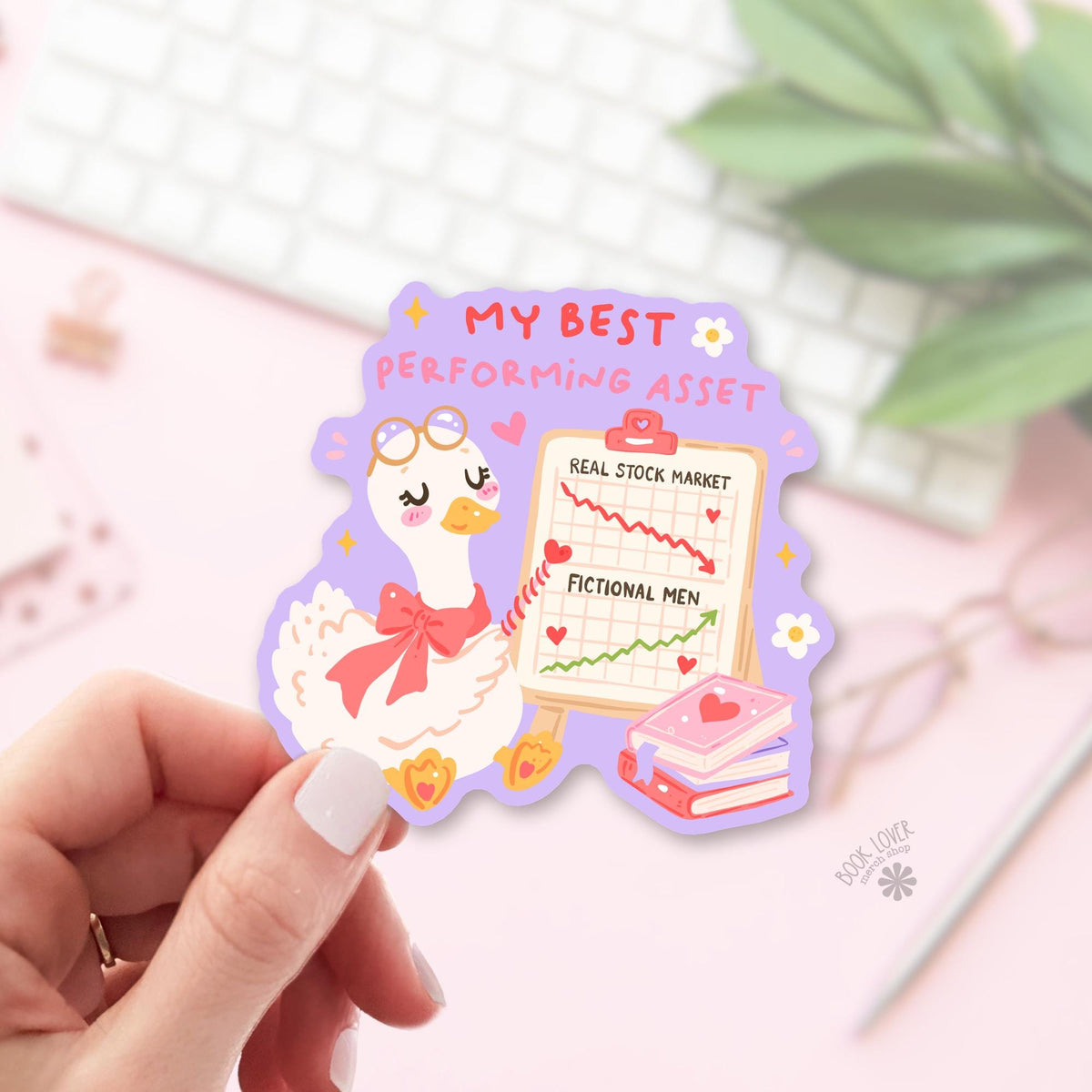 Goose With Glasses bookish sticker, vinyl die cut, book lover gift