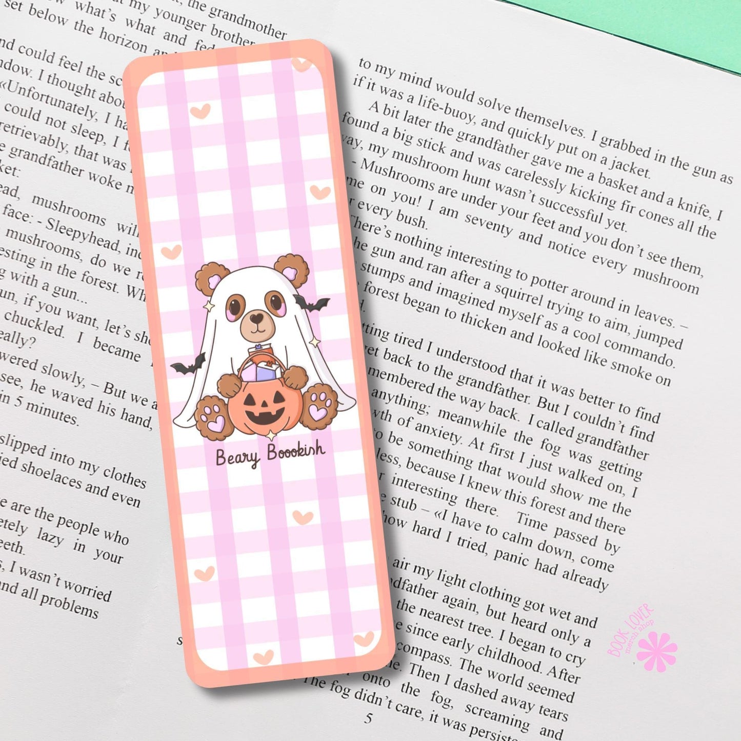 Beary Bookish Bookmark / Halloween Bookish Bookmark / Book Lover Gift / Bear Bookish Merch / Ghost Bookmark / Reading Lover
