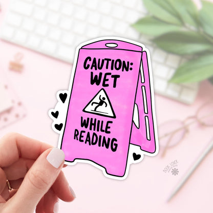 Caution: Wet While Reading Stickers / Bookish Stickers / Book Lover Gift / Bookish Merch / Kindle Sticker / Smut Reader / Reading Lover