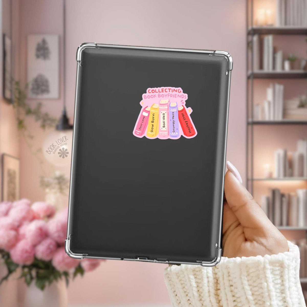 Hockey Romance Bookshelf Kindle sticker on desk, bookish decal