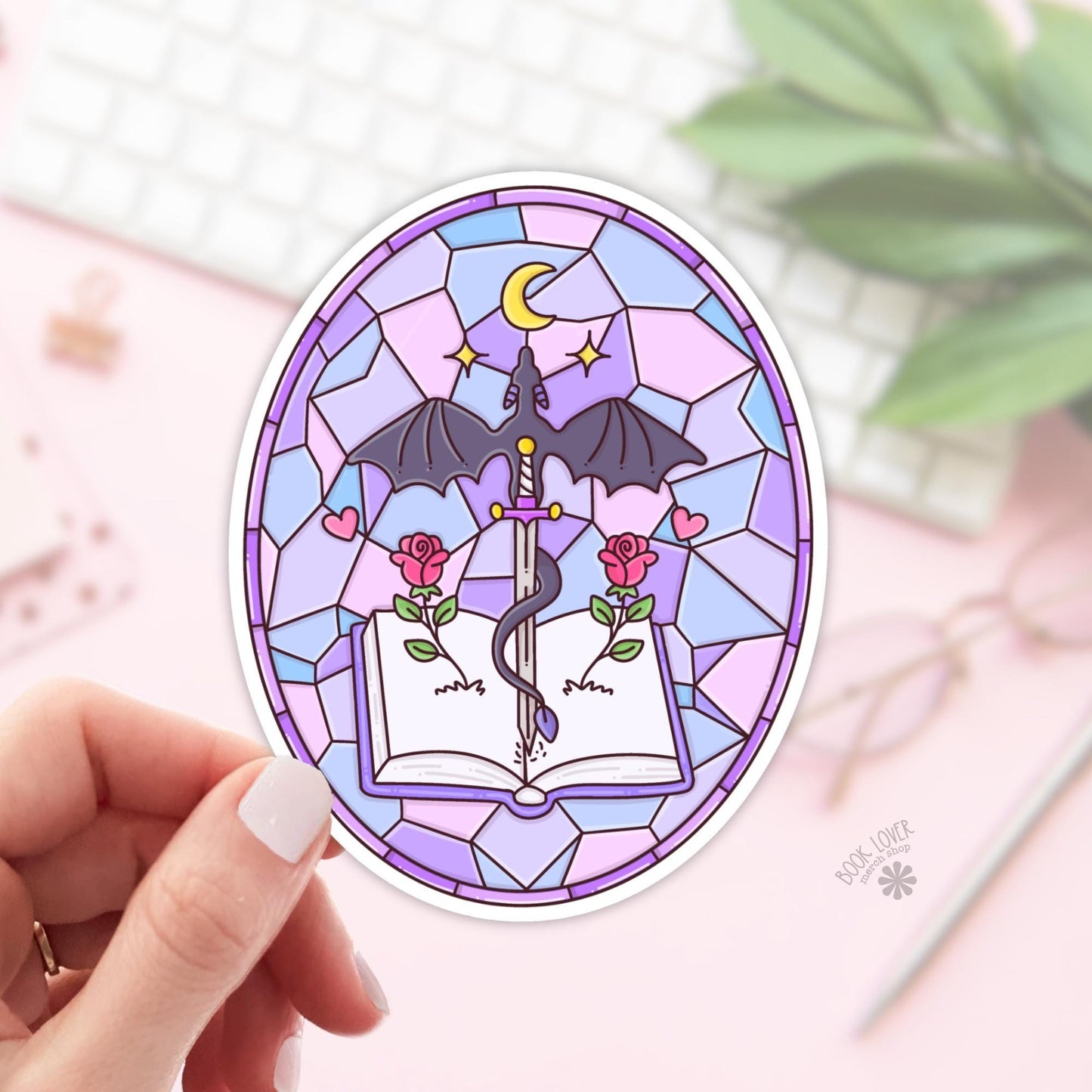 Fantasy Stained Glass Stickers / Bookish Stickers / Book Lover Gift / Bookish Merch / Kindle Sticker / Fantasy Reader / Reading Lover
