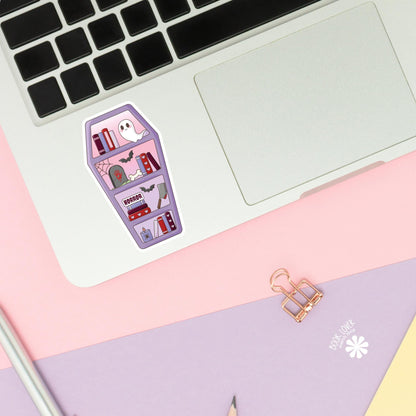 Horror Coffin Bookshelf Stickers / Halloween Bookish Stickers / Book Lover Gift / Bookish Merch / Kindle Sticker / Reading Lover / E-Reader
