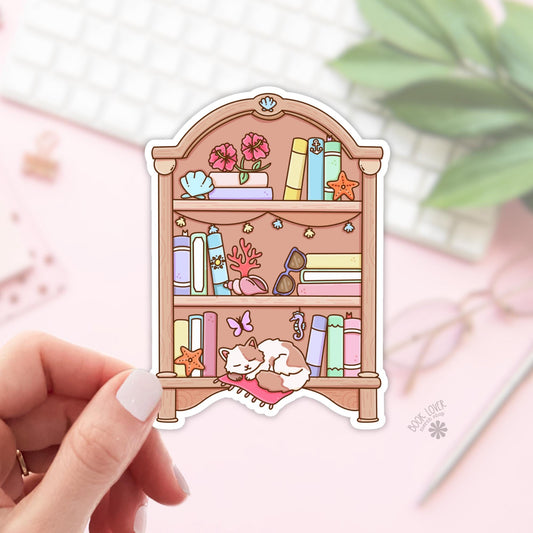 Summer Beach Bookshelf Stickers / Bookish Stickers / Book Lover Gift / Bookish Merch / Kindle Sticker / Cat Lover / Reading Lover / E-Reader