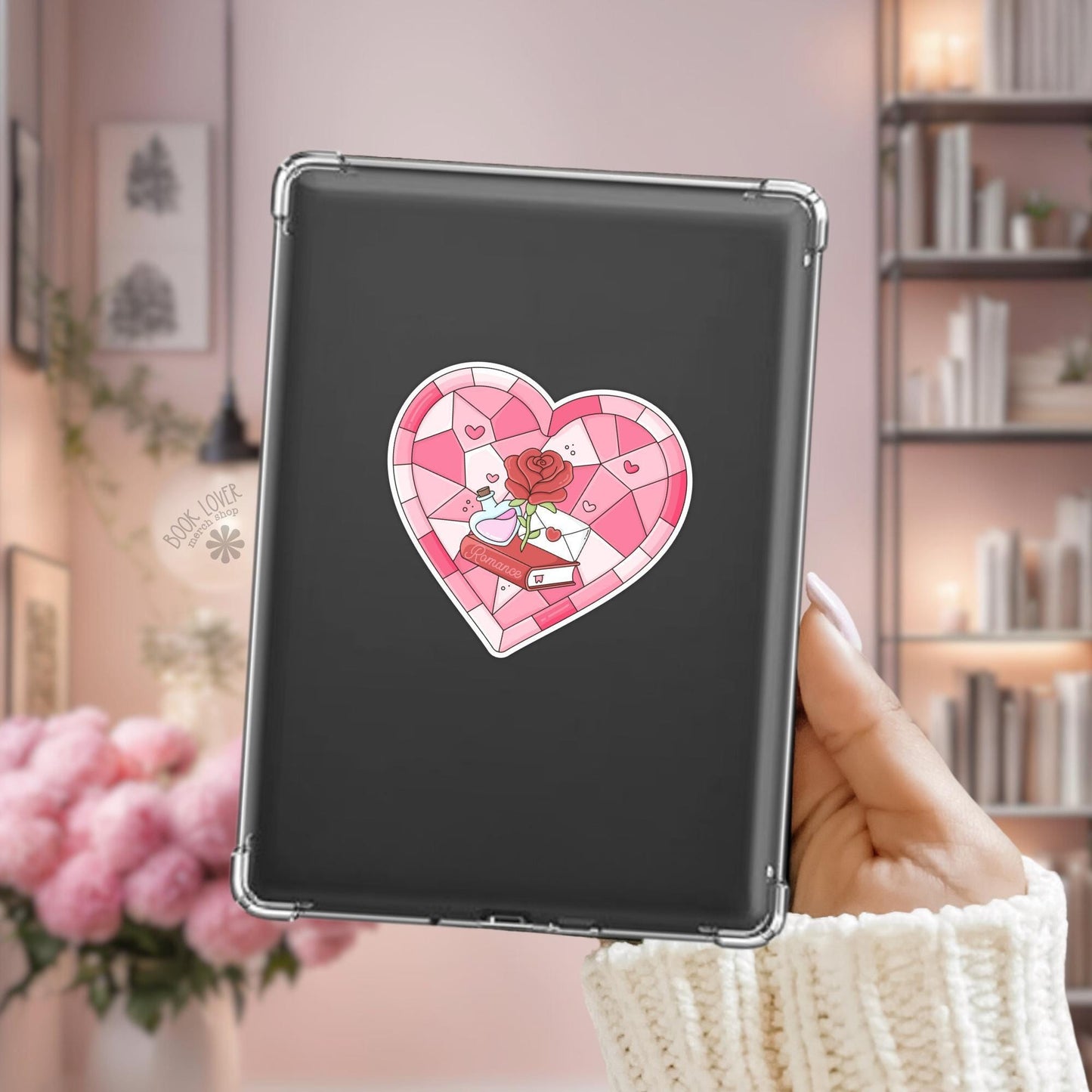 Bookish Romance Stained Glass Heart Stickers / Bookish Stickers / Book Lover Gift / Bookish Merch / Kindle Sticker / Romance Reader