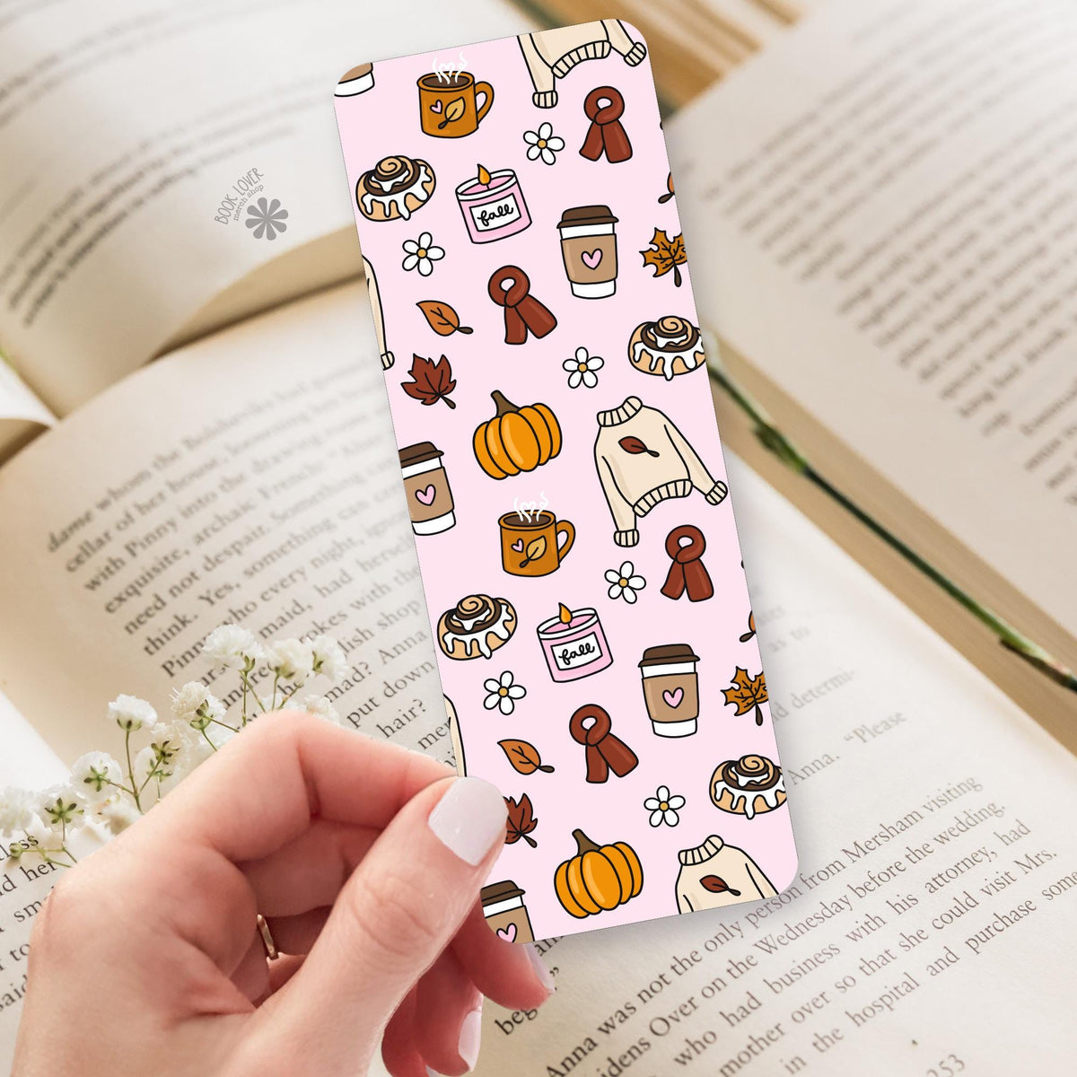 Pink Sweater Weather Latte bookmark, double sided page marker, autumn reader gift