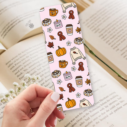 Pink Sweater Weather Latte bookmark, double sided page marker, autumn reader gift