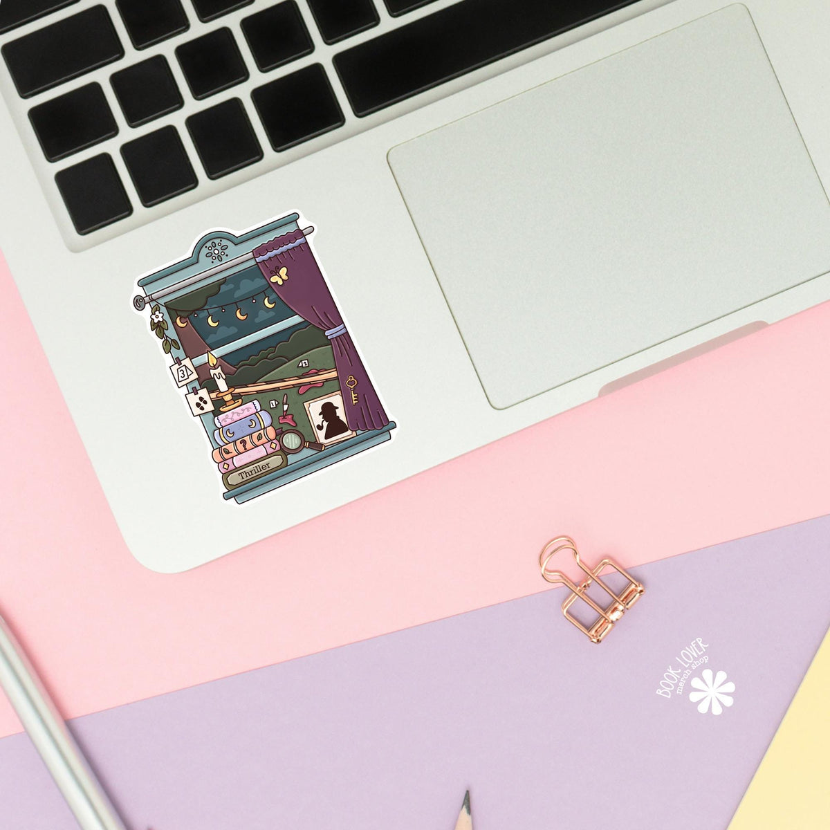 Murder Mystery Detective sticker close up, matte finish, book lover vinyl decal