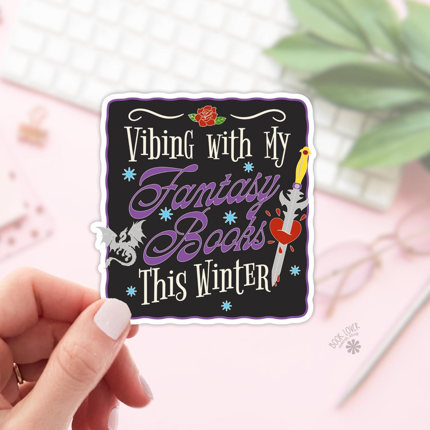 Vibing With My Fantasy Books This Winter Stickers / Bookish Stickers / Book Lover Gift / Bookish Merch / Kindle Sticker / Smut Reader